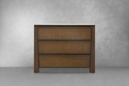 Sawyer Oak & Grasscloth 3-Drawer Nightstand, Brown - Abbyson - Bedroom