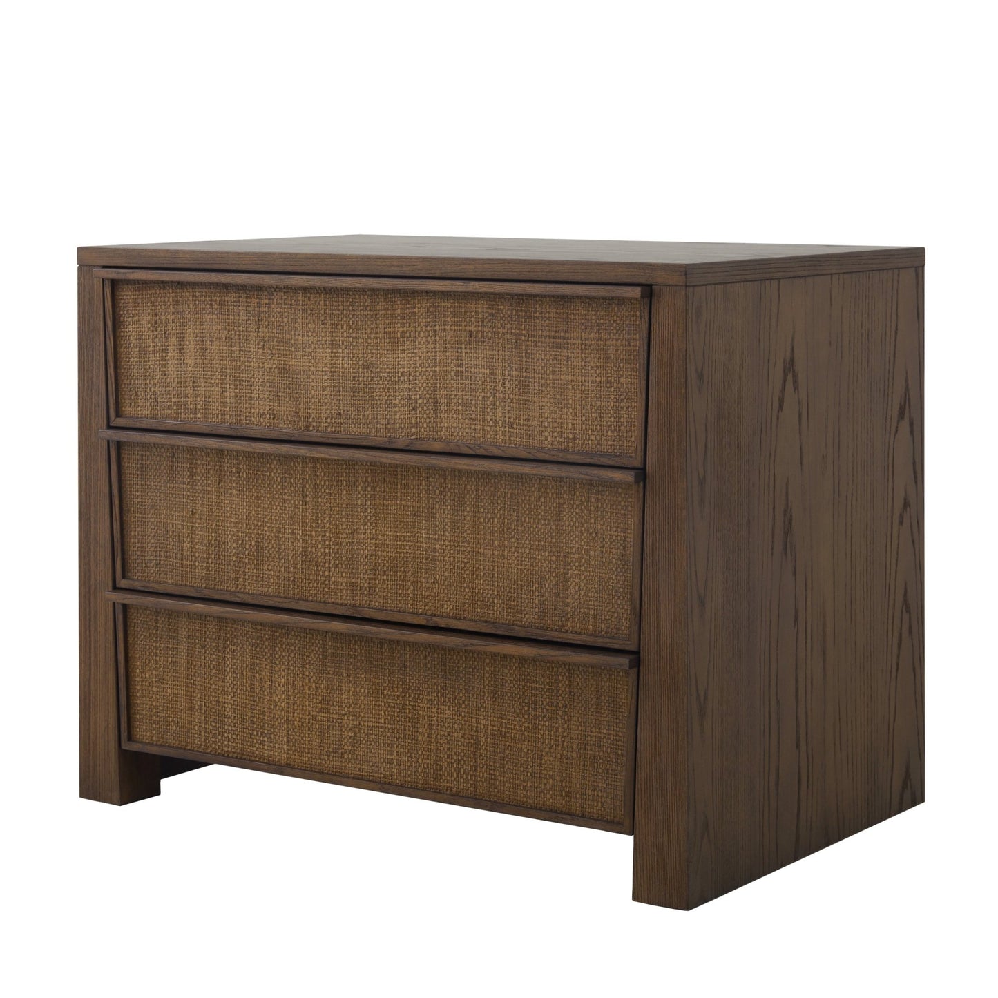 Sawyer Oak & Grasscloth 3-Drawer Nightstand, Brown - Abbyson - Bedroom