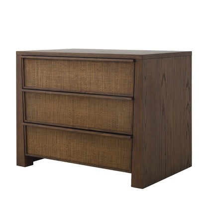 Sawyer Oak & Grasscloth 3-Drawer Nightstand, Brown - Abbyson - Bedroom