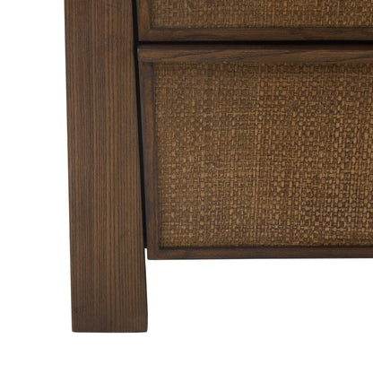 Sawyer Oak & Grasscloth 3-Drawer Nightstand, Brown - Abbyson - Bedroom