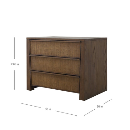 Sawyer Oak & Grasscloth 3-Drawer Nightstand, Brown - Abbyson - Bedroom