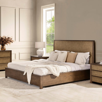 Sawyer Oak & Grasscloth Bed, Brown - King - Abbyson - Bedroom