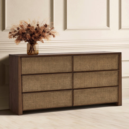Sawyer Oak & Grasscloth Dresser, Brown - Abbyson - Bedroom