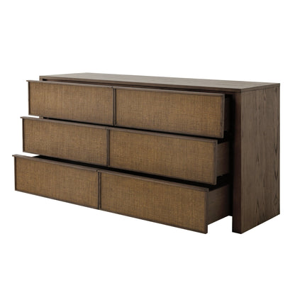 Sawyer Oak & Grasscloth Dresser, Brown - Abbyson - Bedroom