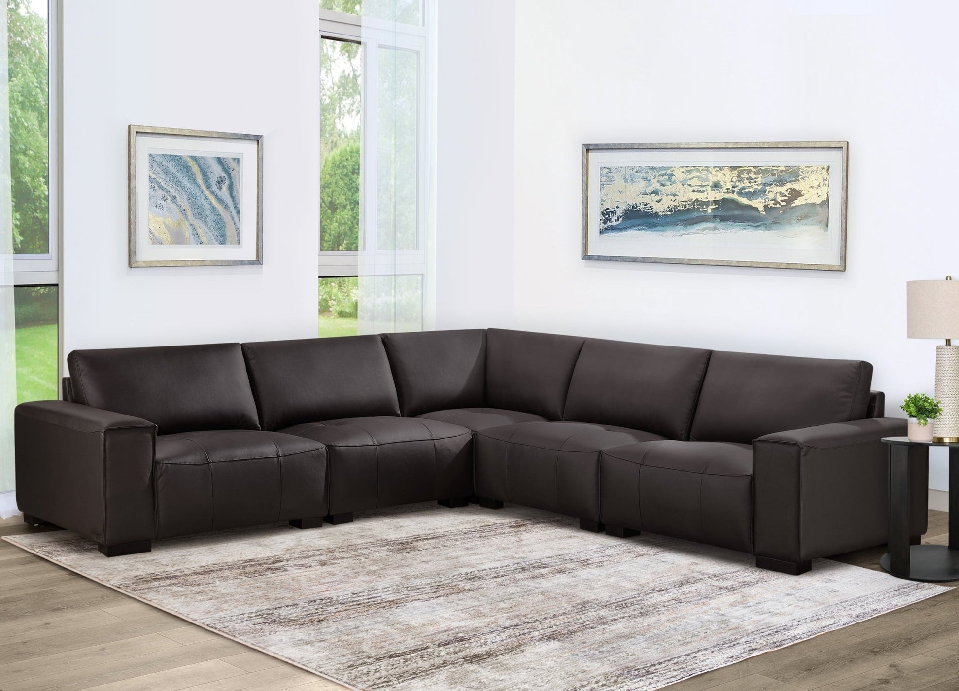 Teagan 6-pc Leather Modular Sectional - Brown - Abbyson - Living Room