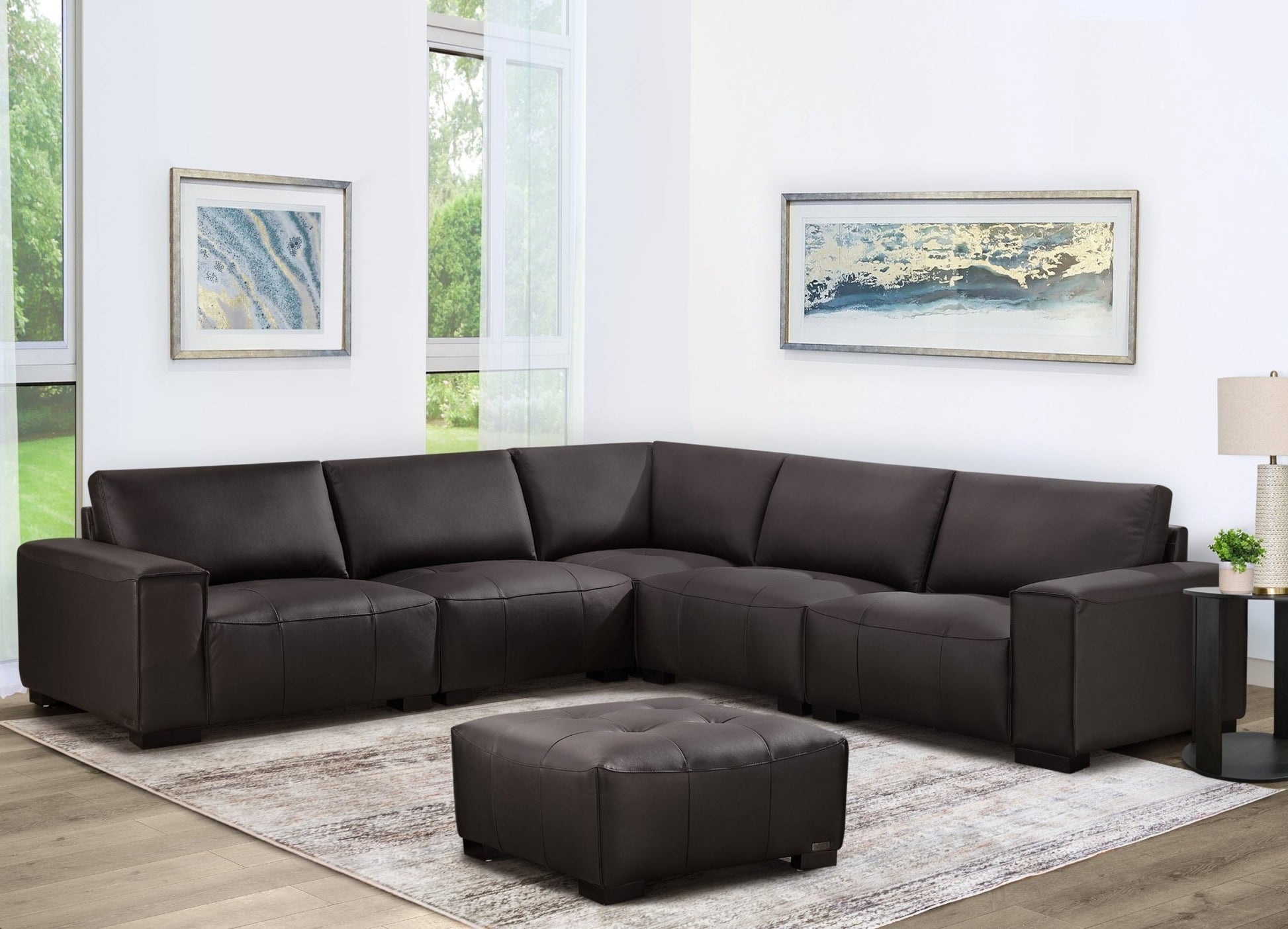 Teagan 6-pc Leather Modular Sectional - Brown - Abbyson - Living Room