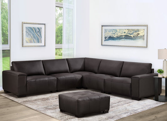 Teagan 6-pc Leather Modular Sectional - Brown - Abbyson - Living Room