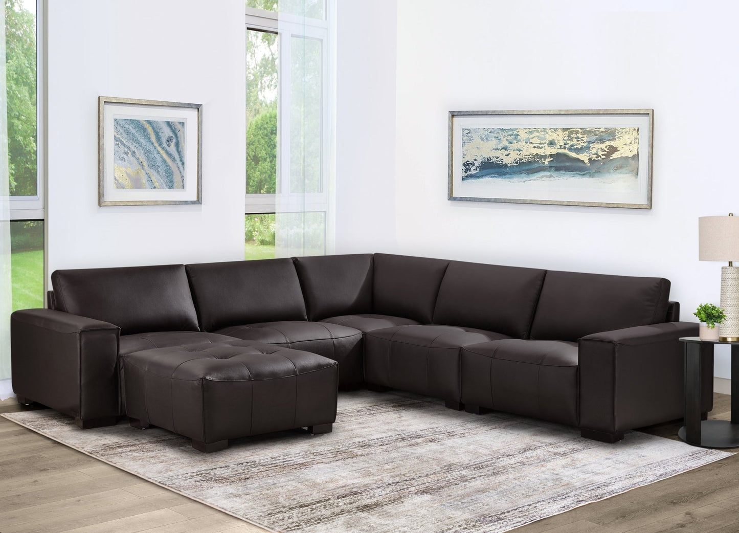 Teagan 6-pc Leather Modular Sectional - Brown - Abbyson - Living Room