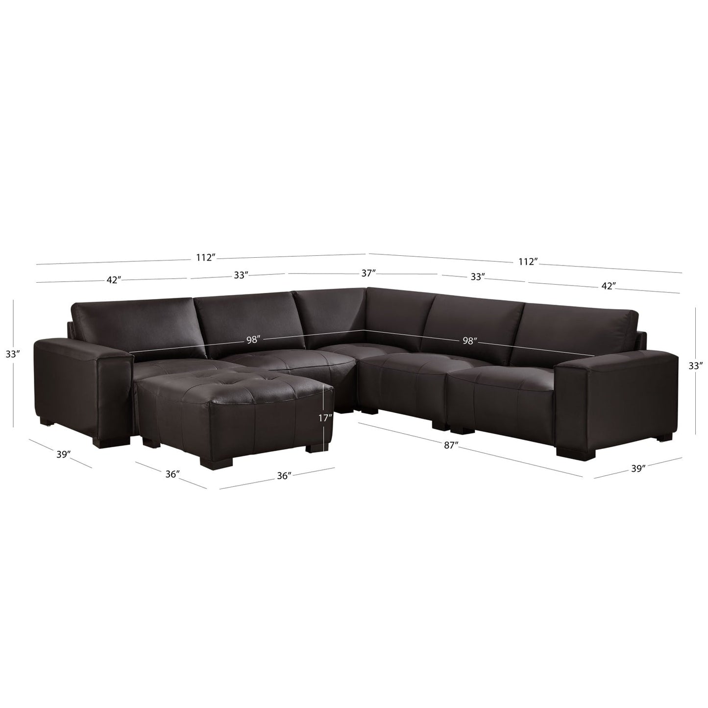 Teagan 6-pc Leather Modular Sectional - Brown - Abbyson - Living Room