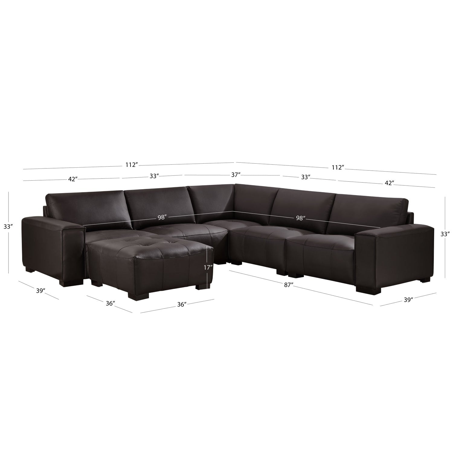 Teagan 6-pc Leather Modular Sectional - Brown - Abbyson - Living Room