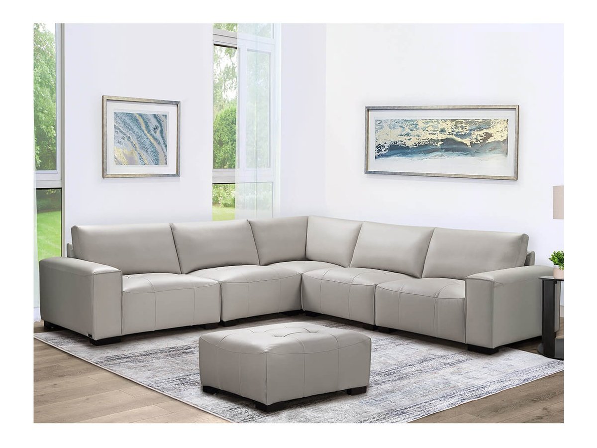 Teagan Leather Ottoman - Gray - Abbyson - Living Room