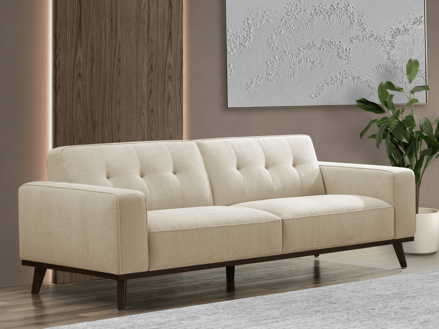 Vicenza Mid-Century Upholstered Sofa - Beige - Abbyson - Living Room