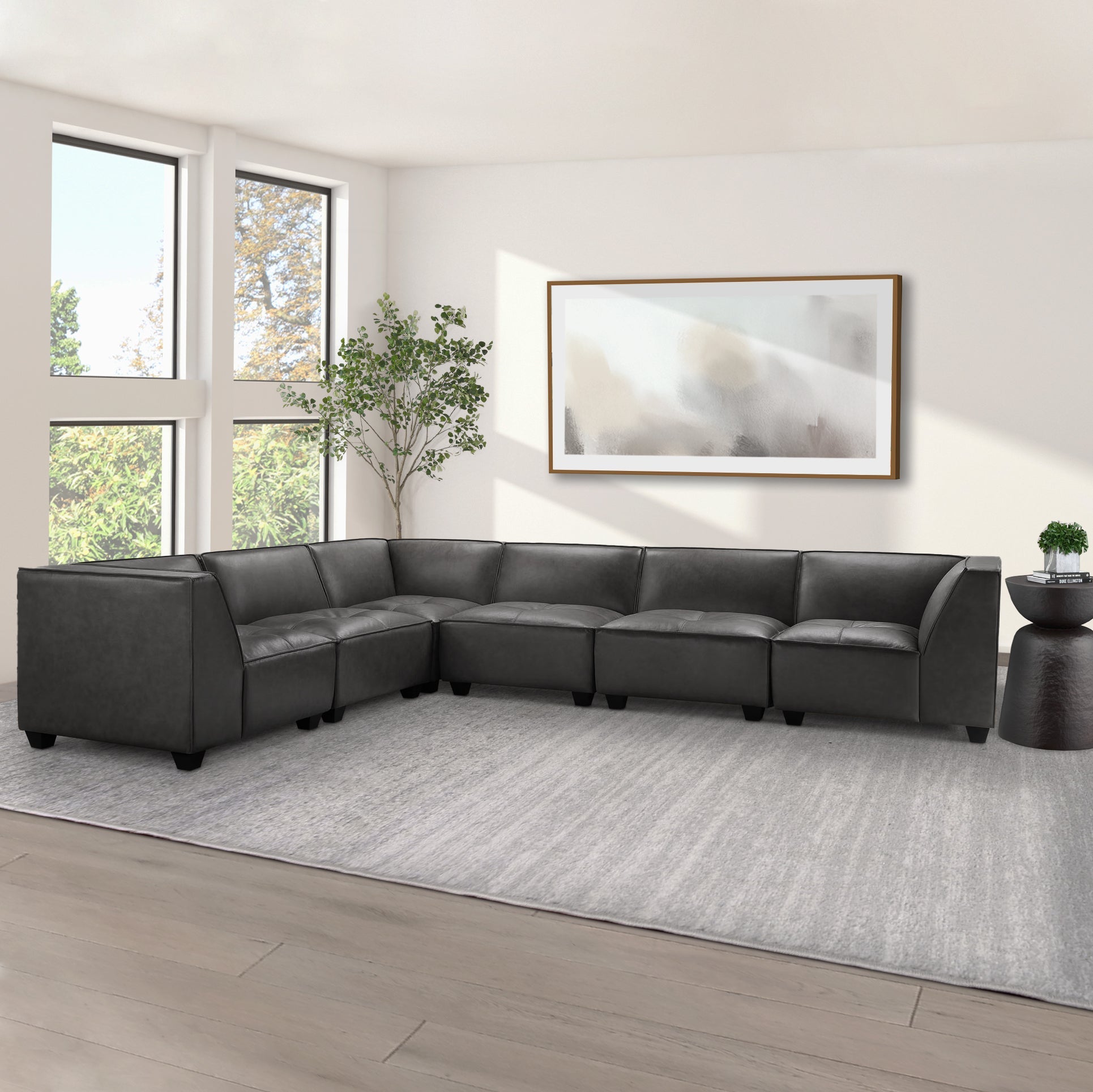 Wallingford 6-pc Modular Leather Sectional, Dark Gray – Abbyson