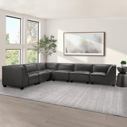 Wallingford 6-pc Modular Leather Sectional, Dark Gray