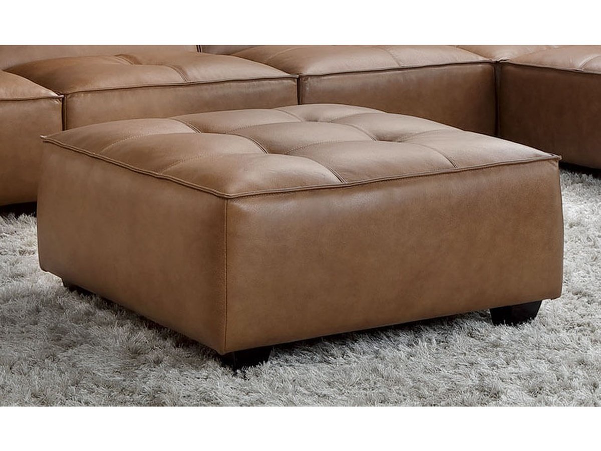 Wallingford Top Grain Leather Ottoman, Camel - Abbyson - Living Room