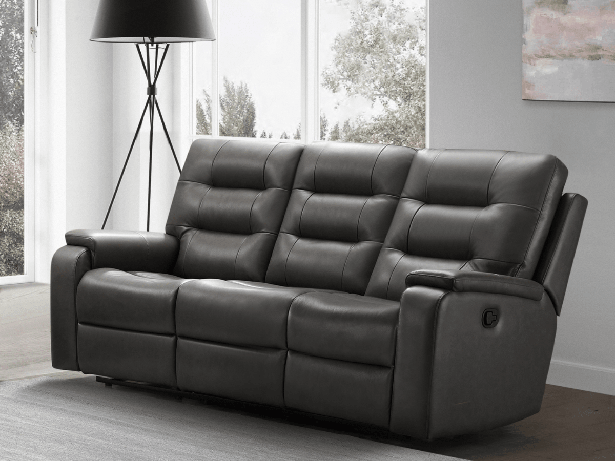 Waylen Top-Grain Leather Manual Reclining Sofa - Gray - Abbyson - Living Room