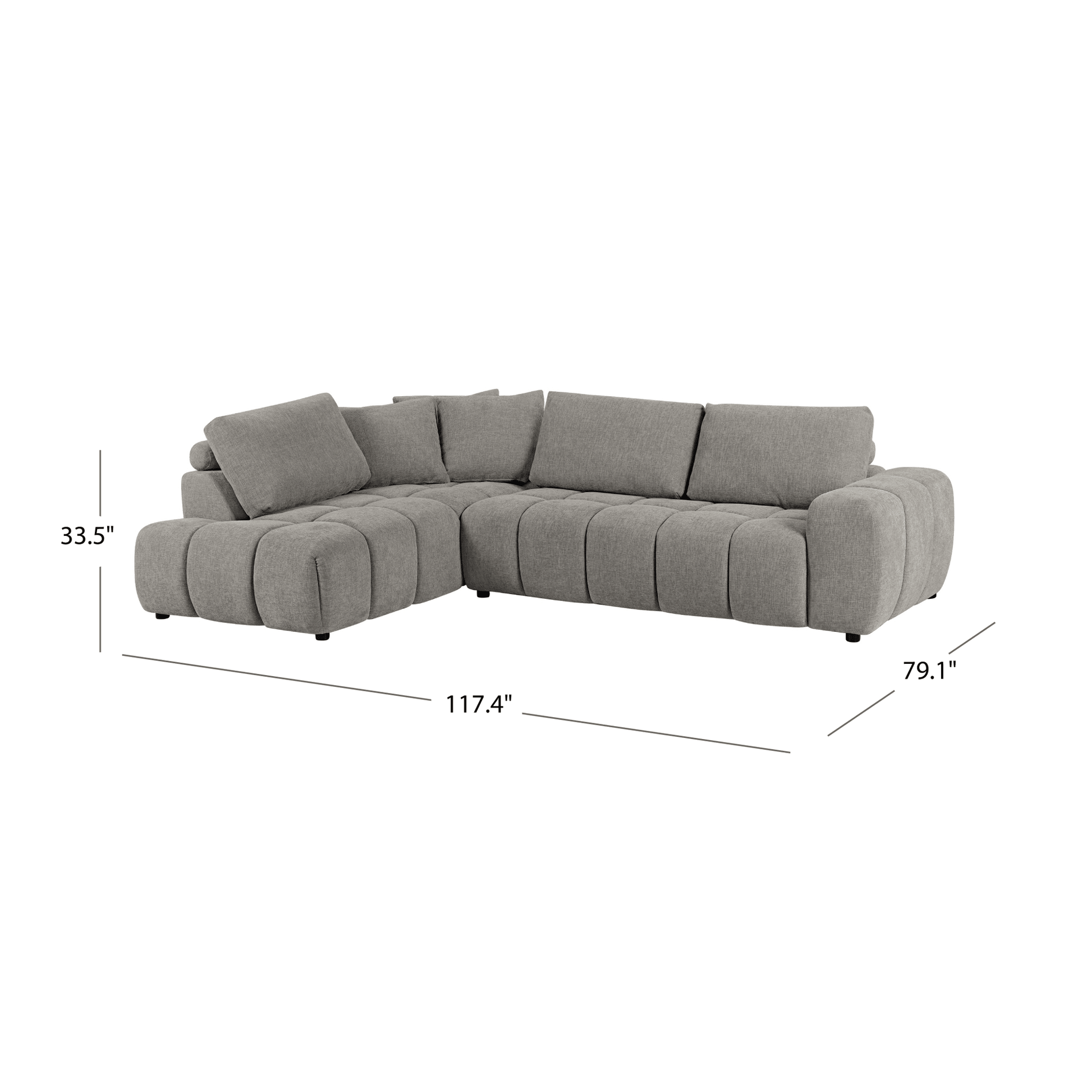 Winston 2PC Fabric Sectional, Gray - Abbyson - Living Room