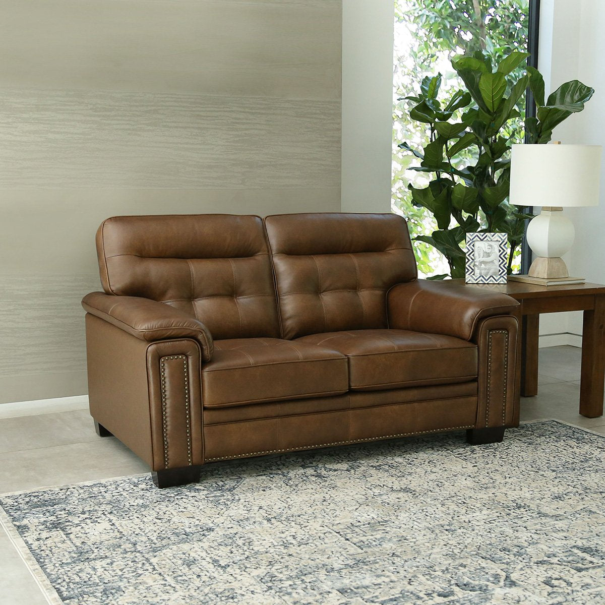 Harrison Leather Loveseat, Camel Default Title