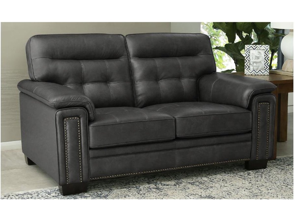 Harrison Leather Loveseat, Grey Default Title