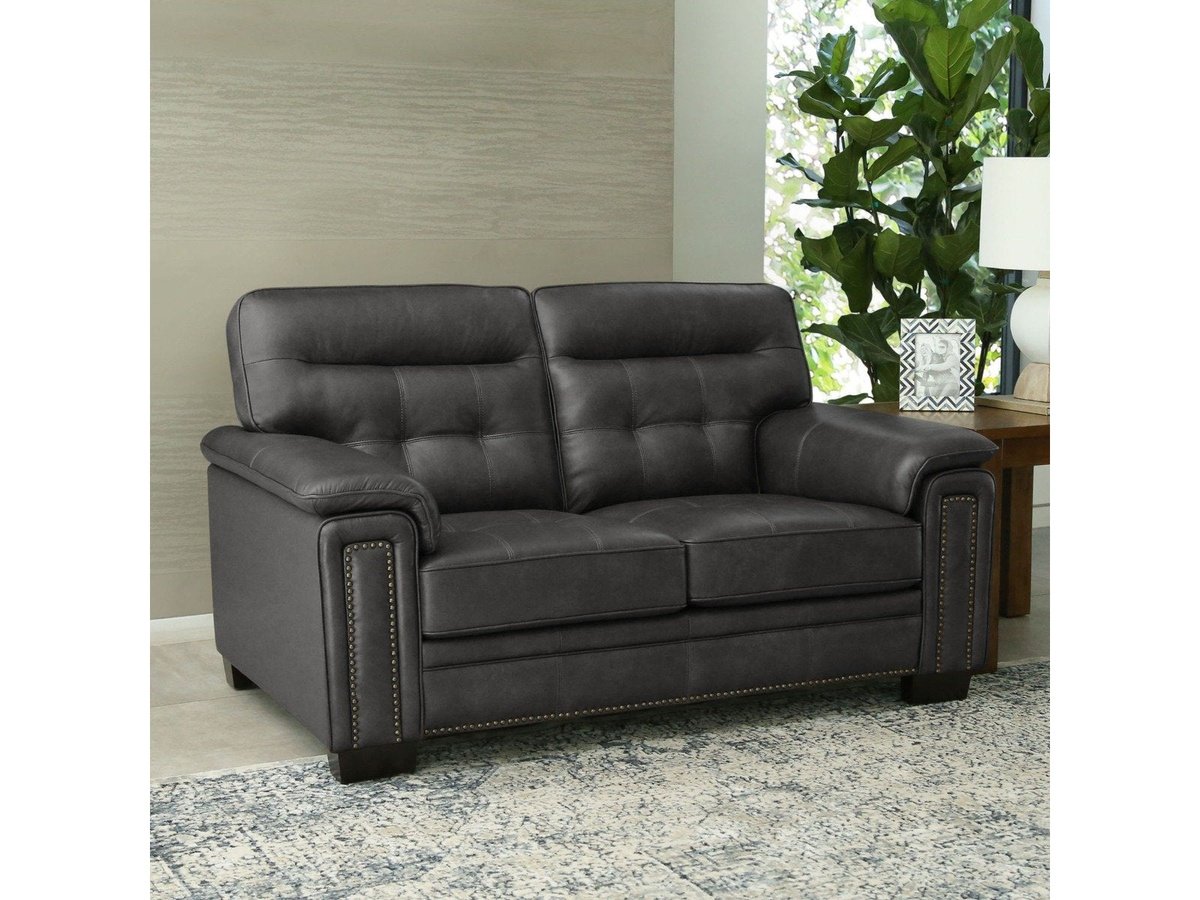 Harrison Leather Loveseat, Grey Default Title