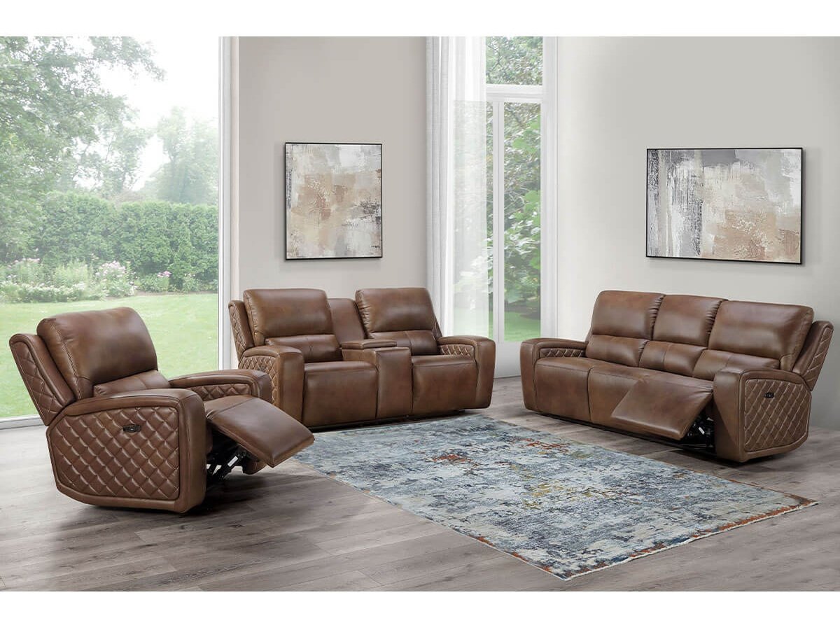 Raymond 3-piece Leather Power Reclining Set, Camel Default Title