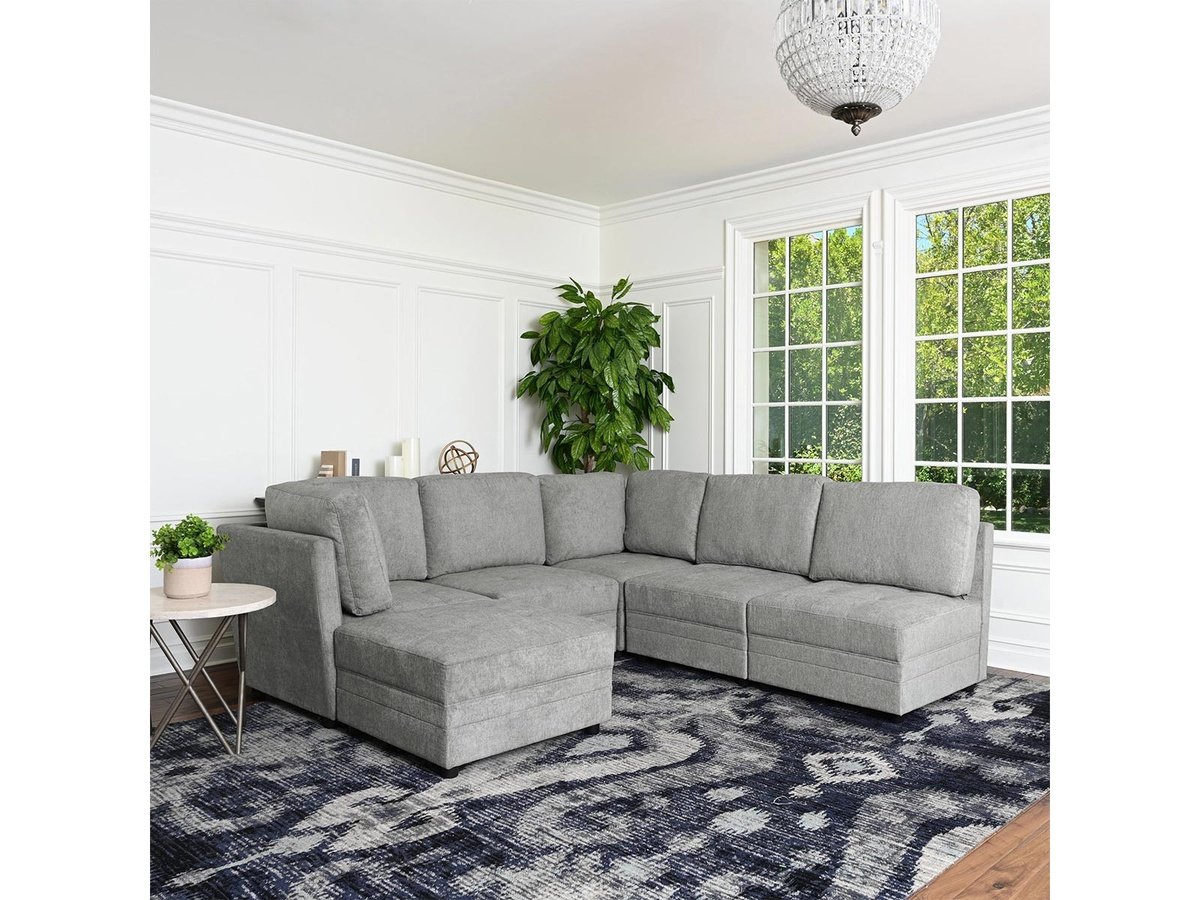 Brentwood 6-piece Fabric Modular Sectional Set, Grey Default Title