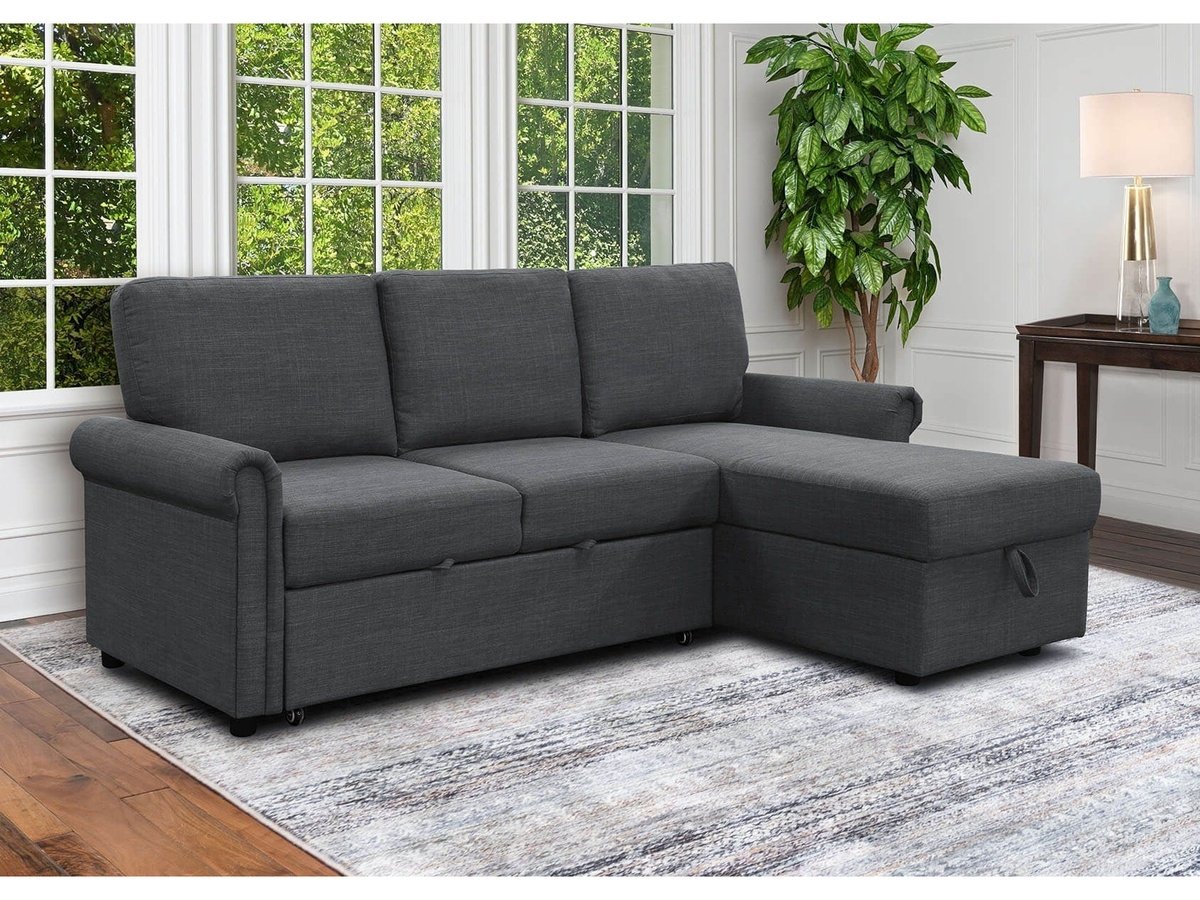 Hamilton Storage Sofa Bed Reversible Sectional, Charcoal Grey 